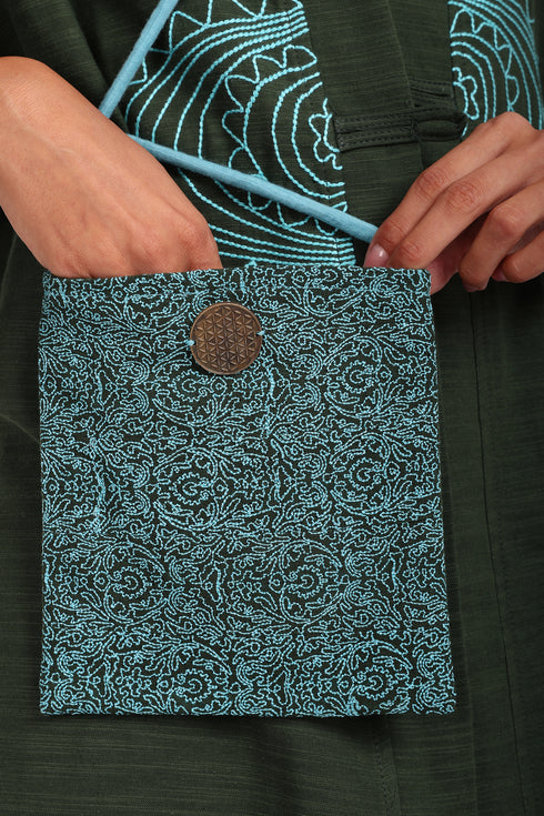 Embroidered small cross body bag in printed cotton